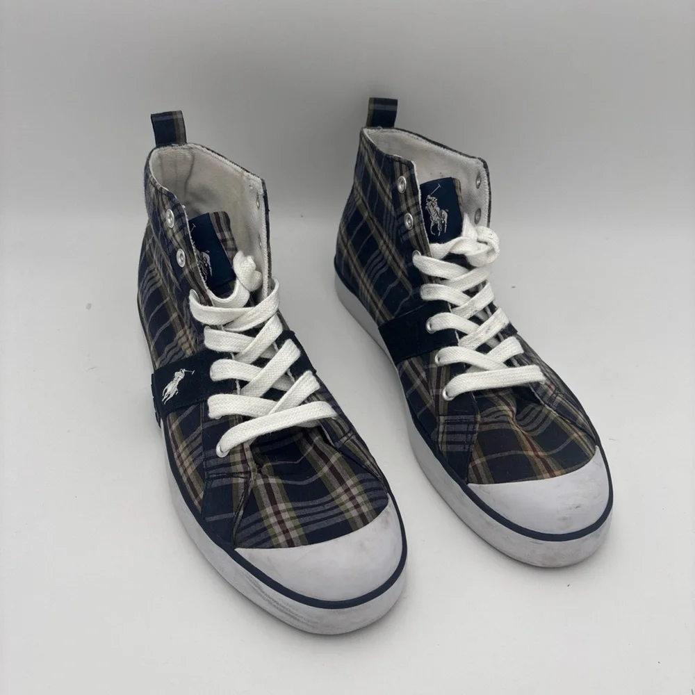 Ralph‎ Lauren Checkered High-Top Sneakers - Black, White, Brown